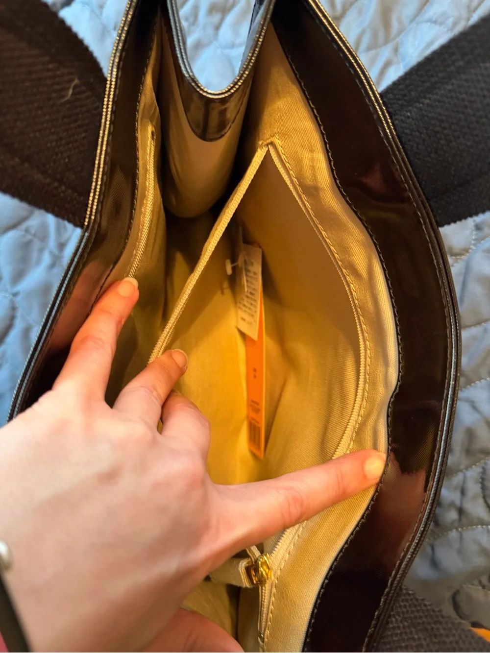 Tory Burch Black Patent Leather Logo Tote